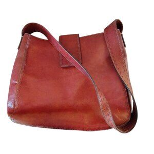 Vintage Red Fossil Leather Shoulder Handbag Purse Saddlebag READ